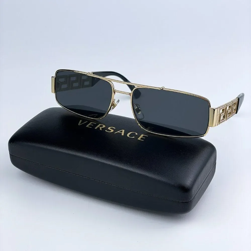 NEW Versace VE2257 100287 Gold Dark Grey Metal Pilot Unisex Sunglasses